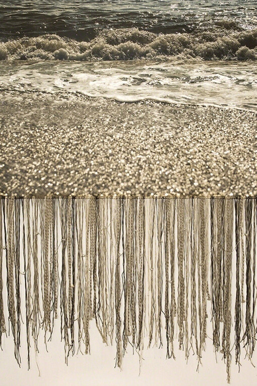 "Summer" Ed. 1/5 by Leda Black, Photograph on Canvas and Hand Made Fringe from Silk, Wool, Cotton and Bamboo Threads and Swarovski Crystals, 47" x 37". 