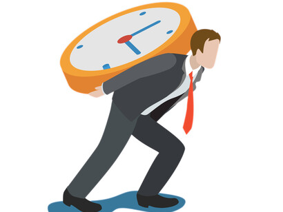 Illustrazione di uomo che trasporta un grosso orologio sulle spalle: "... la fissità funzionale può essere intesa come l’incapacità di vedere come una stessa cosa – ad esempio il risveglio mattutino - possa essere affrontata con strumenti o modalità diverse..."