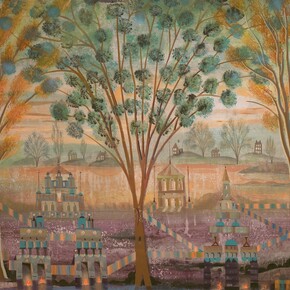 Kevin Paulsen, The Last Bastion 3 (Twilight), 2014, plaster and pigment on cotton velvet mounted on panel, 60 x 72 inches