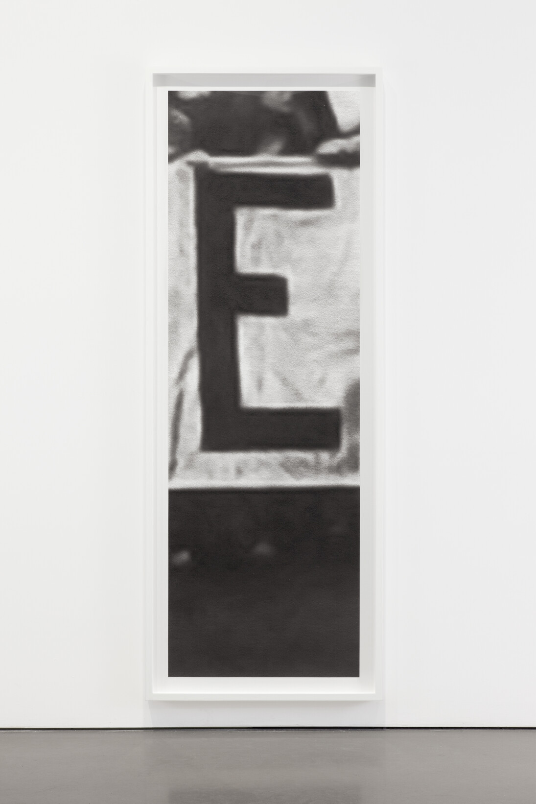 Sharon Hayes, E, 2015, Silkscreen on paper, Framed Dimensions: 54 1/2 x 20 3/8 x 1 3/4 inches (138.4 x 51.8 x 4.4 cm) © Sharon Hayes. Photo by Lance Brewer. Image courtesy Andrea Rosen Gallery, New York