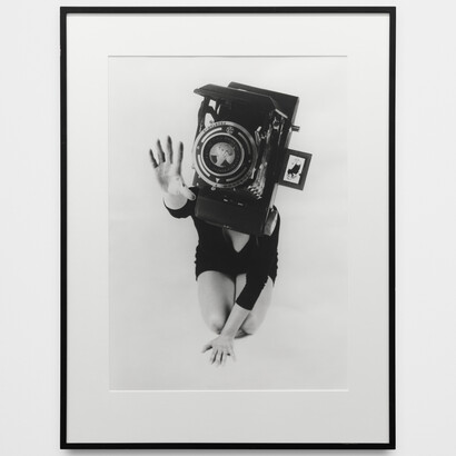Lynn Hershman Leeson, Reach, 1987, black and white photograph, 30 1/4x21 1/4 inches. Courtesy of Altman Siegel