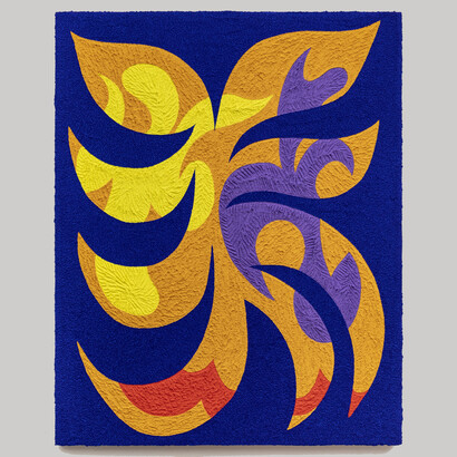 Carlos Rosales-Silva, Lagunilla, 2022, glass bead and crushed stone in acrylic paint on panel, 50x40 inches. Courtesy of the artist and Sargent's Daughters 