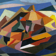 Enrico Prampolini, Simultaneità architettonica,1921 ca, oil on board, 50,8 x 82,4 cm, Collezione M. Carpi, Roma
