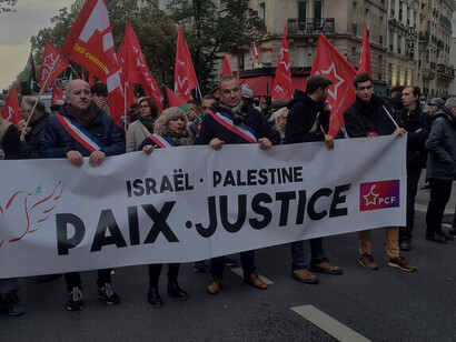 Paris, 11.11.2023, protestas exigiendo paz, justicia cese del fuego en Gaza