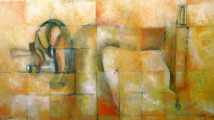 Vilma Rojas, Cosiendo sueños, 2003. Técnica mixta sobre lienzo, 90 × 72 cm. Colección Lic. Efraín Hernández