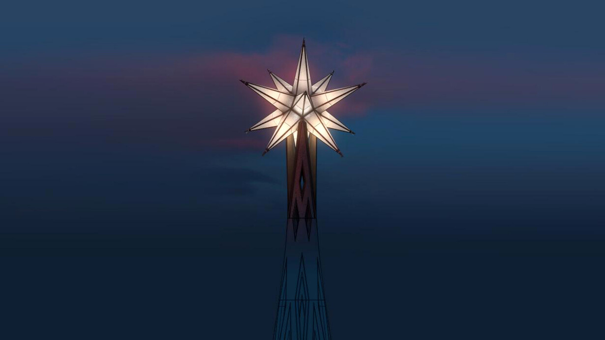 Estrella que corona la torre de la Virgen del Templo Expiatorio de la Sagrada Familia, Barcelona, España