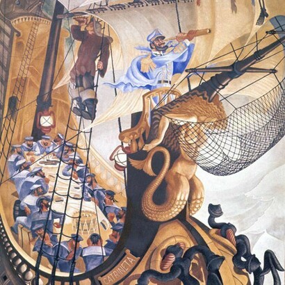 Painel a fresco de Almada Negreiros na Gare Marítima de Alcântara