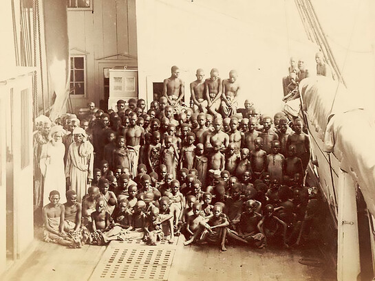 “Cargo of newly released enslaved people on board HMS London,” albumen print from the Michael Graham-Stewart slavery collection