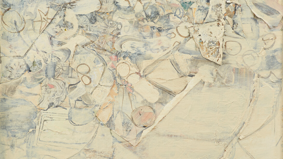 Katy Moran, Bipolar Moon (detail), 2014, Acrylic and collage on board, Framed dimensions: 17 3/8 x 20 5/8 x 2 inches (44.1 x 52.4 x 5.1 cm)© Katy Moran, courtesy of Andrea Rosen Gallery, New York