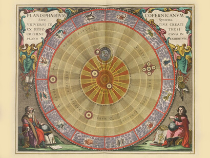 Carta astronómica copernicana en forma de círculos concéntricos, Cellarius, 1660
