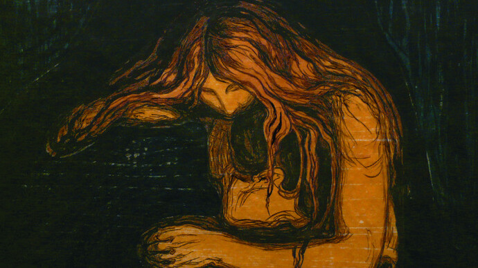 Edvard Munch, Vampyr II (Vampire II), ca. 1895-1902. Courtesy of Modernism Inc.
