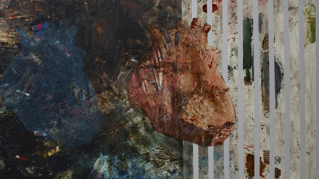 Type Any Name, 2015 Acrylic, tar, pigments and spray colours on canvas 192 x 429 cm