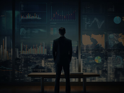 In an avant-garde business milieu, a savvy entrepreneur engages with a dynamic and futuristic environment that harmoniously merges technological advancements and progressive business aesthetics