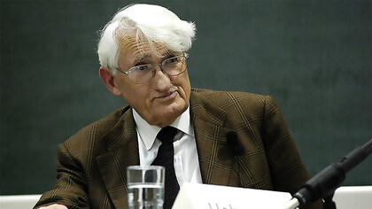 Jürgen Habermas during a discussion in the Munich School of Philosophy, Germany