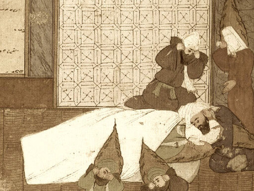 Ilustración que muestra la muerte de Mahoma