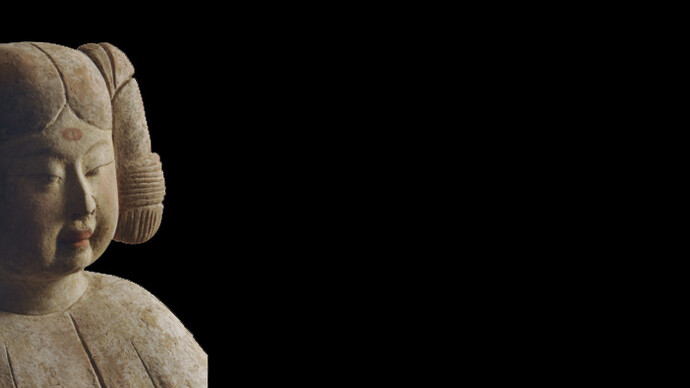 Two Gentlewomen, Tang Dynasty, 2nd third / mid-8th century China Cold-painted earth enware 64,5 x 25 x 19 cm