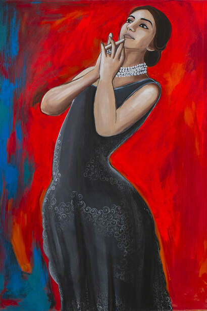 Dario Fo,
La Callas in concerto,
2014,
Tecnica mista su tela, 105 x 151,5 cm
(111 x 157,5 cm con cornice),
Archivio Franca Rame e Dario Fo