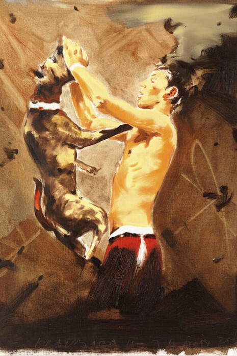Norbert Bisky, Kravmaga II, 2014, oil on paper, 32 x 24 cm, © Bernd Borchardt/VG Bild-Kunst, Bonn. Courtesy Galerie Daniel Templon