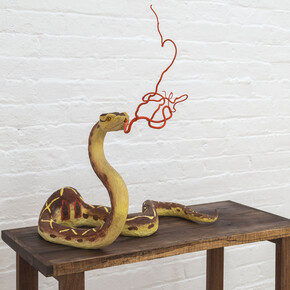 Santiago Cal, Things to Come, 2014, Basswood, walnut, paint, 47” x 29” x 30” (with base) (detail)