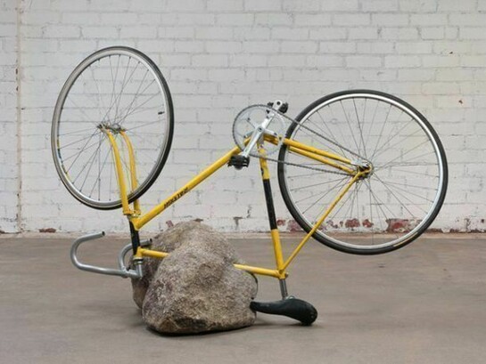 Matt Johnson, Stone with Bicycle, 2013, Granite, Raleigh bicycle, 127 x 76.2 x 134.6 cm, 50 x 30 x 53 ins, Copyright The Artist,
Courtesy Alison Jacques Gallery, London
