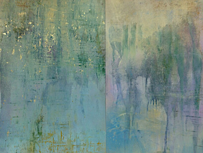 No Longer the Same, 2014 17 x 22 diptych, enamel paint and gold leaf on paper by Bruce Murphy