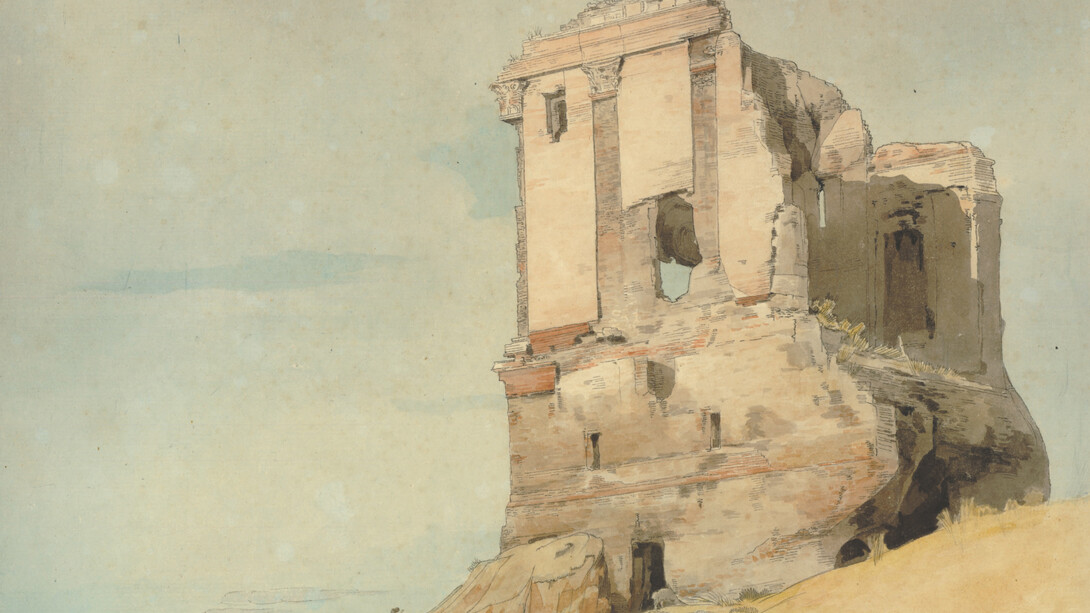 Francis Towne (1739-1816), A Sepulchre by the road between Rome and the Ponte Nomentana, 1780, Watercolour with pen and ink, 327 x 378 mm © The Trustees of the British Museum