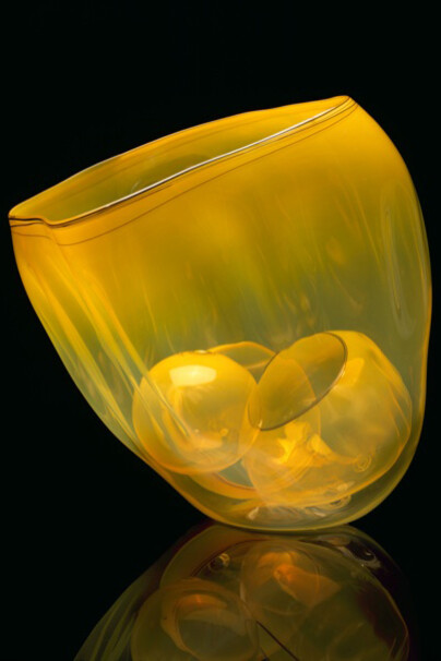 Dale Chihuly, Maize Basket Set with Oxblood Lip Wraps, Dimensions: 22 x 18 x 18", Piece Number: 01.2872.b4