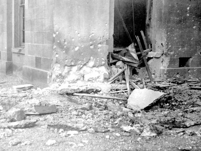 Damage to George Watson's school following a Zeppelin raid in 1916. From the collection of Edinburgh Museums & Galleries