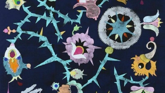 Gert & Uwe Tobias Untitled,2012, Coloured woodcut on canvas 200 x 168 cm,© photo Alistair Overbruck, Cologne/Gert & UweTobias/VG. Bildkunst, Bonn