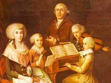 Wolfgang tocando el clavicordio y Thomas Linley (de la misma edad) el violín, durante su estancia en Florencia en 1770.