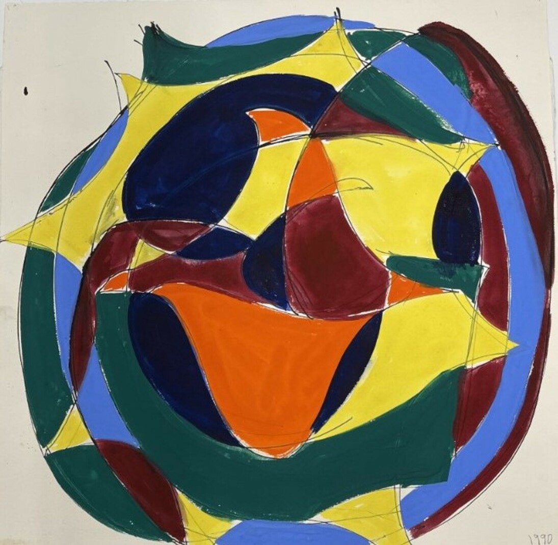 David Hayes, Study for polychrome steel wall relief, gouache on paper, 22.25x24 in