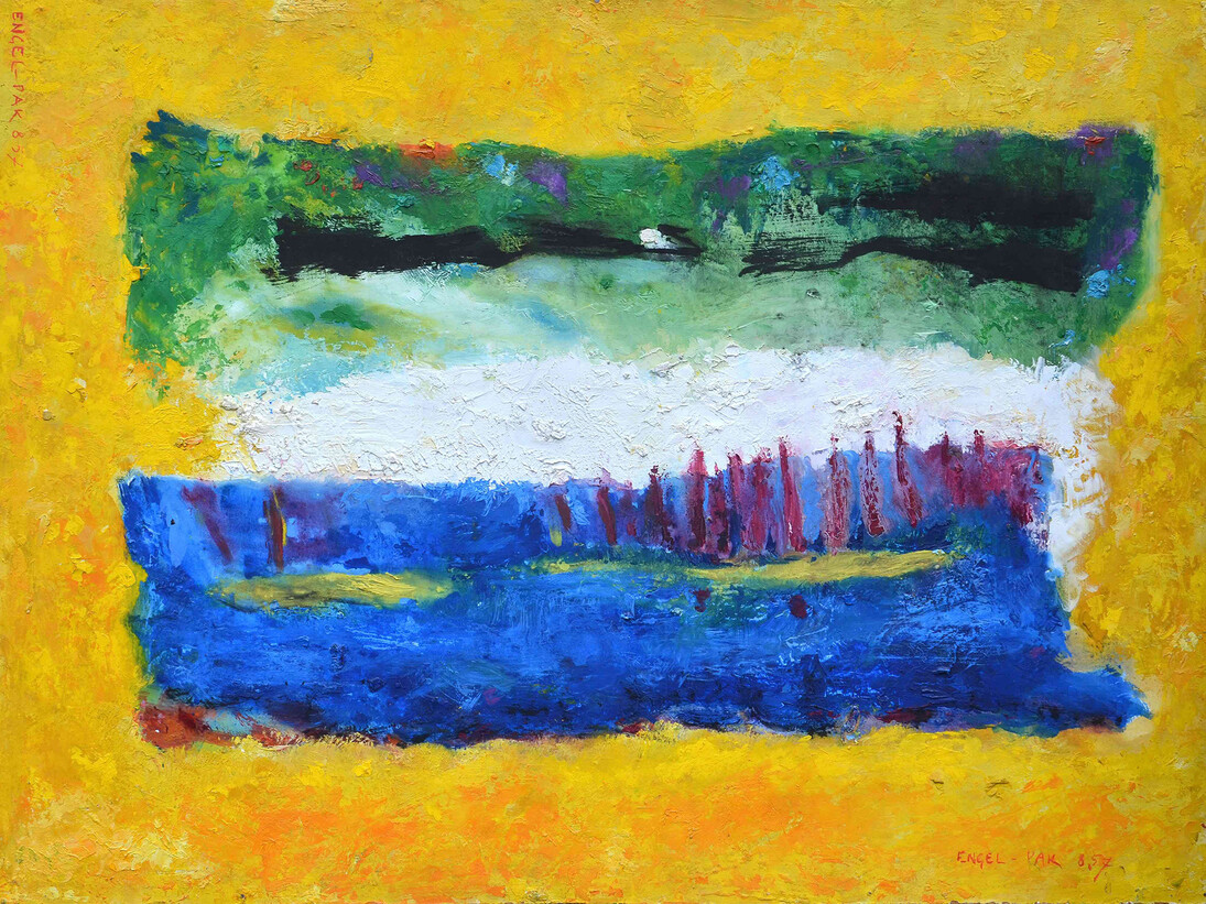 Engel-Pak, Penssées, 1960, 24 x 31 cm, Huile sur carton, Courtesy Galerie Intuiti