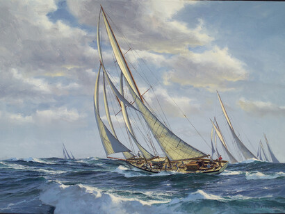 Donald Demers, Nina, 1928 Transatlantic Race, Oil on Canvas, 20 x 30 inches