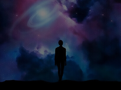 Nestled under the vivid canvas of the sky, a woman contemplates the interwoven threads of existence