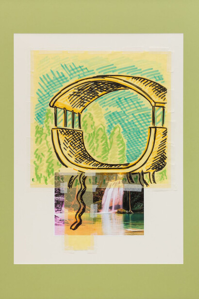 Waterfall house for a skateboarder (Summer Waterfalls)
2019
Digital print, tracing paper, tape and marker on paper
103 x 73 cm, framed
