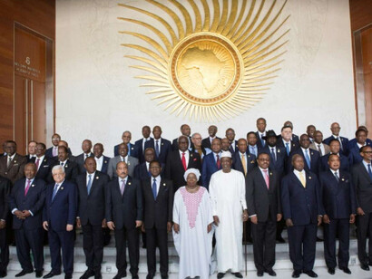 African Heads of State pose for a group photo ahead of the start of the 28th Summit Of The Heads Of State And Government Of The African Union (AU)