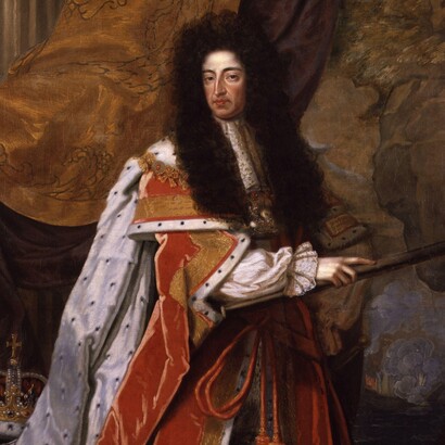 Guglielmo III sostenne la creazione della Bank of England nel 1694 per finanziare la guerra contro la Francia. Thomas Murray, Re Guglielmo III d'Inghilterra, dettaglio, 1691, National Portrait Gallery, Londra, UK