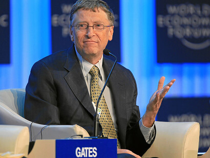 William H. Gates III, copresidente della Fondazione Bill & Melinda Gates, USA, durante la sessione "The Global Development Outlook" al Meeting annuale 2013 del World Economic Forum di Davos, Svizzera, 24 gennaio 2013