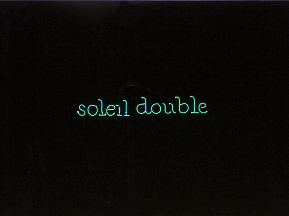 Laurent Grasso, "Soleil Double" 2014, Neon, black transparent altuglas, 50 x 80 x 42 cm / 19 3/4 x 31 1/2 x 16 1/2 inches, photo : Claire Dorn, © ADAGP, Paris, 2014, Courtesy Galerie Perrotin
