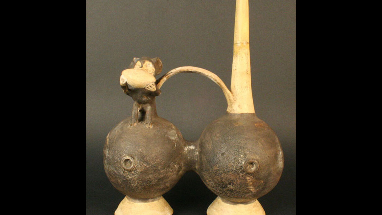 Botella asa puente silbato

Materiales: Cerámica

Intermedio Tardío

Medidas: 245 mm de ancho x 193 mm de alto