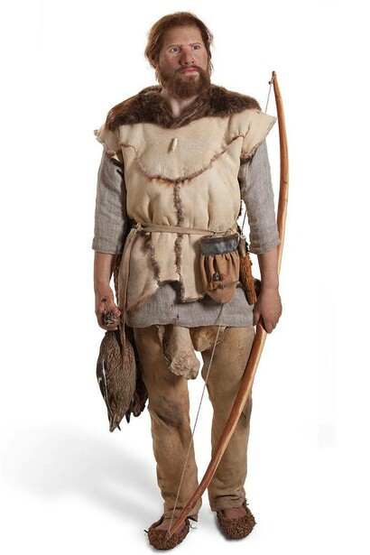 Uomo dell'età della pietra, ricostruzione basata su reperti archeologici