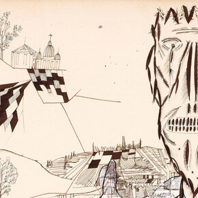 Lancelot Ribeiro, Landscape (townscape and figure), 1965. Courtesy of Ben Uri Museum