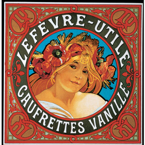Alphonse Mucha, Label for 'Lefèvre-Utile Gaufrettes Vanille', Colour lithograph © Mucha Trust 2015