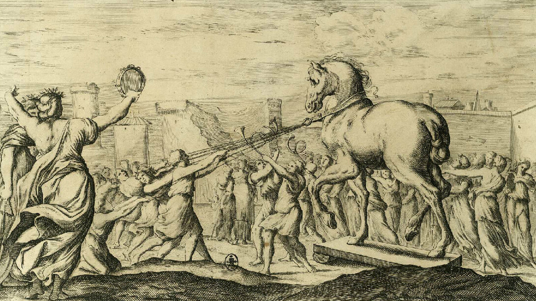 Un'incisione del 1663 di Giuseppe Maria Mitelli, tratta dal fregio delle Storie di Enea di Palazzo Fava a Bologna, affrescato dai Carracci