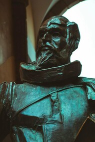Miguel de Cervantes statue by sculptor Óscar Alvariño in Toledo, Spain