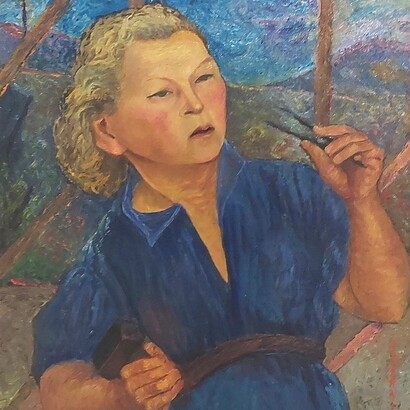 Antonietta Raphaël, "Autoritratto con tuta blu"