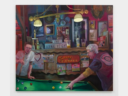 Rebecca Ness,
Wild Side West, 2023,
Oil and oil pastel on linen,
80 x 90 inches / 203.2 x 228.6 cm. Courtesy of the artist and Jessica Silverman Gallery