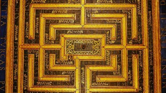 Labirinto “Forse che sì forse che no” rappresentato sul soffitto di una stanza di Palazzo Ducale di Mantova, Italia