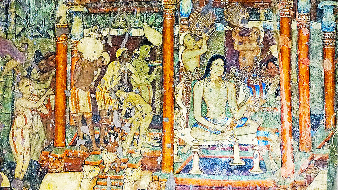 Sibi Jataka: the king undergoes the traditional rituals for renunciants. He receives a ceremonial bath, India