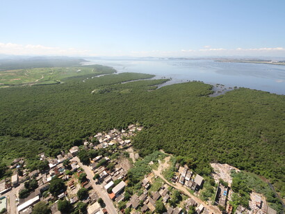 As áreas remanescentes de manguezais da baía de Guanabara no município de Duque de Caxias continuam sendo substituídas por aterros de lixo que irão expandir as favelas